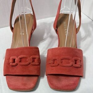 Sesto Meucci Coral Suede Leather Ankle Strap Sandals Geometric 2” Heel Spain 8M